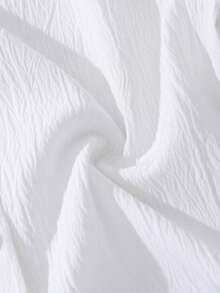 Set de 2 piezas: Blusa elegante con mangas abullonadas y botones de perla, y shorts casuales para adolescentes y niñas - Negro - Ver 11