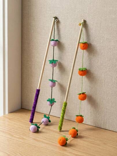 PETSIN Bountiful Tomato Cat Teaser Wand, Felt Bell Persimmon Cat Toy, Pet Toy