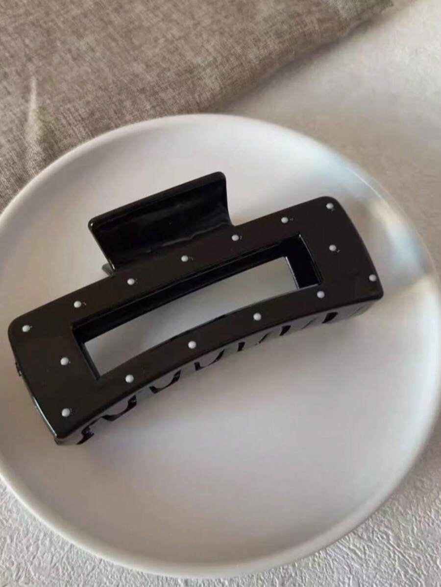 1/2 Pieces Glossy Classic Black And White Polka Dot Large Square Hair Clip, Simple And Casual Back Of Head Updo Hair Accessory - Multicolor - View 1