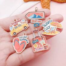 10个旅行主题珐琅吊坠散装 - 夏季度假DIY饰品钥匙扣 - 均碼 - 查看 3