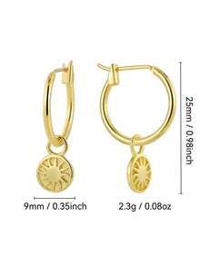 Gold Plated Sun Charm Huggie Earrings Boho Sunburst Coin Dangle Jewelry For Women Summer Beach Vacation - Gold - View 3