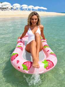 1pc Inflatable Water Lounger, Strawberry & Pineapple Design, Mesh Structure, With Pillow, PVC Material, Suitable For Water Activities, Pool, Beach, Theme Party, Inflatable Water Float, Requires Separate Air Pump Purchase - Fruit Mesh Recliner - View 8