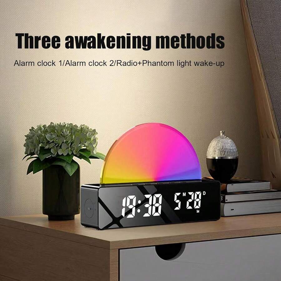 Sunrise Alarm Clock | Luminous Alarm Clock At Sunrise | Luminous Alarm Clock Simulator | Multi-Color Dimmable Atmosphere Night Light Snooze Clock Bedside Lamp For - Black - View 1