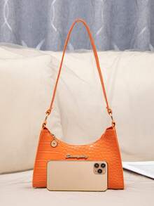 Bolso de hombro de mujer de moda versátil con estampado de cocodrilo - Naranja - Ver 6