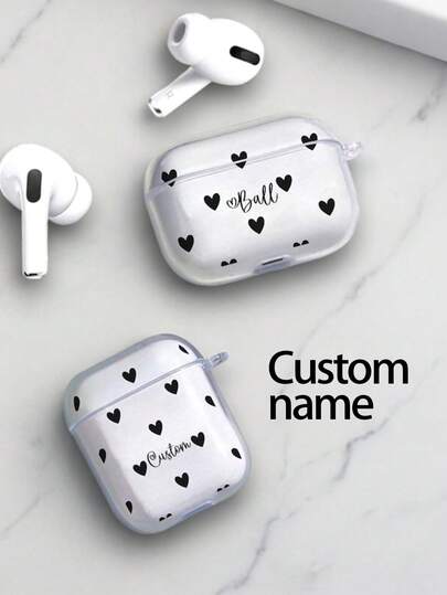 1pc Customized Text Earphone Case, TPU Soft Earphone Protector Cover, Personalized Design Unisex Earphone Case, Compatible With Apple Earphones 1/2/3/4/Pro/Pro2, Fashionable, Colorful, Minimalist, Kawaii, Customized, Personalized, Unique, Gift For Boyfriend