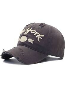 1pc New York 1962 3D Embroidery Baseball Cap, Unisex, Distressed Denim Washed Adjustable Snapback Hat, Fashionable Casual Curved Brim Cap - Multicolor - View 3