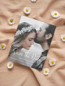 1/2/5/10/20/30 piezas Tarjeta conmemorativa de foto personalizada/Tarjeta de anuncio de boda personalizada/Tarjeta postal con fecha de boda/Invitación de boda moderna/Invitación de fiesta de compromiso personalizada/Tarjeta de foto - F - Ver 2