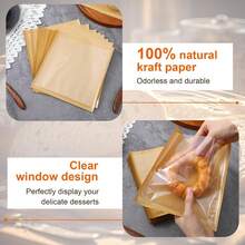 100pcs/Pack Window Heat Seal Cookie Packaging Bags, 7.1"X7.5" Baking Snack Bags Grease-Proof Kraft Paper Bags With Window, Suitable For Gifts, Donuts, Bread, Sandwiches - Multicolor - View 5