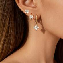 BMOR 三件套时尚迷你锆石耳环套装，女士花朵耳骨耳廓穿孔饰品，个性礼物 - 3 件套 - 查看 2