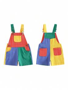 Kids Girls Boys Overall Shorts, Cute Contrast Color Summer Jumpsuit With Pockets For Casual Daily - Multicolor - View 9