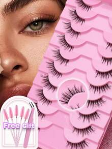 Ayrmilla 10 Pairs Messy Cat Eye Lashes, Petite & Cute Design, Suitable For Daily, Date, Vacation, Light Makeup, Spring New Arrival - Black - View 1