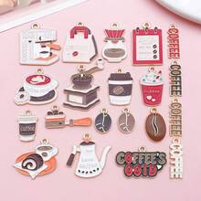 20件套可爱咖啡主题珐琅吊坠，合金滴油吊坠，适用于DIY珠宝制作。 - 咖啡棕 - 查看 11