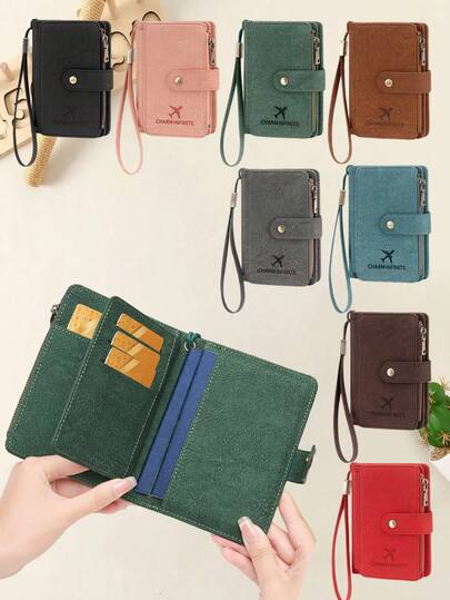CHARM INFINITE Vintage Short RFID Passport Holder Wrist Strap PU Leather ID Card Coin Pocket Travel