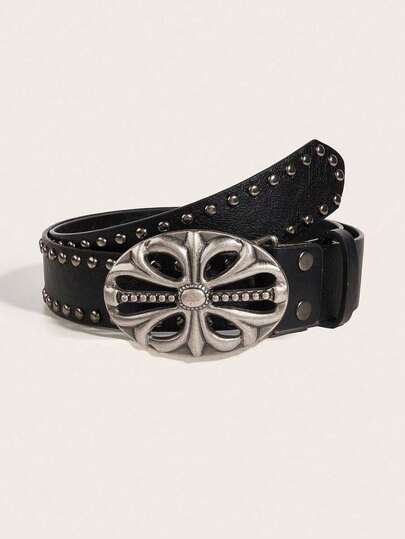 1pc Men's Y2K Punk Style Floral Criss-Cross Buckle Black S Size Belt, Versatile For Daily Wear, Casual, Business, Gift For Boyfriend, Husband, Father, Suitable For Teenagers, Youth, Men, Casual, Outdoor, Sports, Travel, Bohemian, Retro Autumn, Halloween Autumn/Winter Accessory