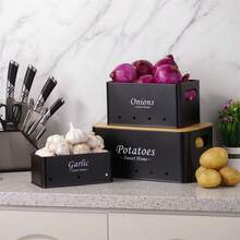 3pcs Black/White Onion, Potato, Garlic Storage Containers With Ventilation Holes And Bamboo Lids, Kitchen Organization, Stackable, Hand Wash, Reusable, Durable - Multicolor - View 3