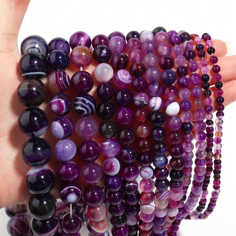 1pc Purple Striped Agate, Natural Agate & Chalcedony Beads 4/6/8/10/12mm, DIY Jewelry Supplies