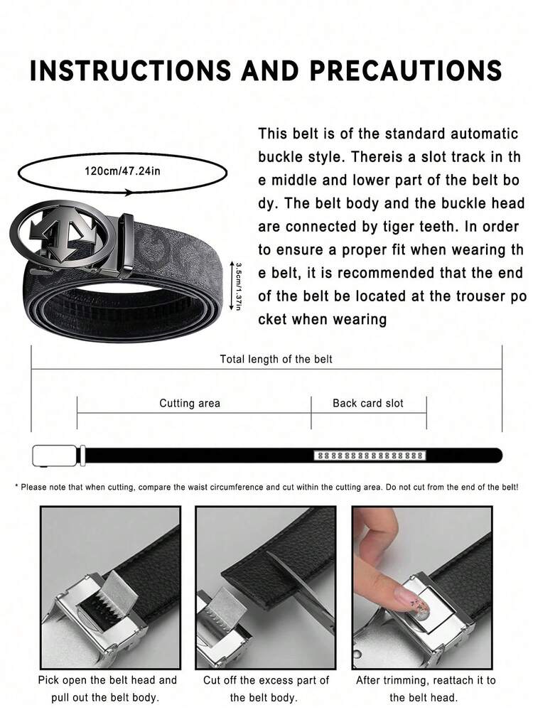 男士奢华字母图案PU皮革腰带，配箭头圆形自动扣，金/银/黑镀层扣环，黑/棕色复古图案，可调节棘轮设计，商务休闲风格，父亲节和周年纪念日的完美礼物 - 彩色 - 查看 8