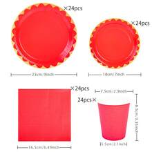 Red & Gold Rim Disposable Tableware Set, Includes 7/9 Inch Paper Plates, Paper Cups, Paper Napkins, Suitable For Birthday Party, Holiday Party, Gathering, Celebration, Wedding Tea Party, Graduation Ceremony Disposable Party Supplies - Bright Red - View 13