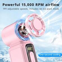 W&O 2026 New Portable Fan,Desktop Fan, Handheld Fan, Neck Fan,Mini Fan, With Makeup Mirror,5000mAh 13H Long Lasting, 199 Speed Adjustable, LED Flashlight & SOS Light, Type-C Rechargeable, Ultra Quiet Mini Fan For Camping, Outdoor, Work, Truck, Gift - Pink - View 4