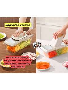 New Upgraded Multi-Function Vegetable Chopper Mandoline Slicer Set - Manual Food Chopper/Grinder With Container, Handheld Onion Chopper With Interchangeable Blades, ABS Plastic Kitchen Tool, Suitable For Home Use - White - View 4