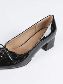 Women's Pointed Toe Elegant Chunky Heel Slip-On Dress Shoes - Black - View 8