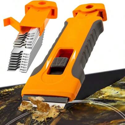 10-Blade Scraper Tool, Suitable For Glass Cleaning, Oven Door Glass, Stove Top, And Removing Paint From Glass Surfaces