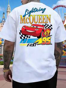 Disney Men's Cars Lightning McQueen 95 Graphic T-Shirt, Men's Summer Crew Neck T-Shirt, Casual And Loose Unisex T-Shirt, Suitable For Everyday Wear, Outings, Commuting, Parties, And More. - White - View 3