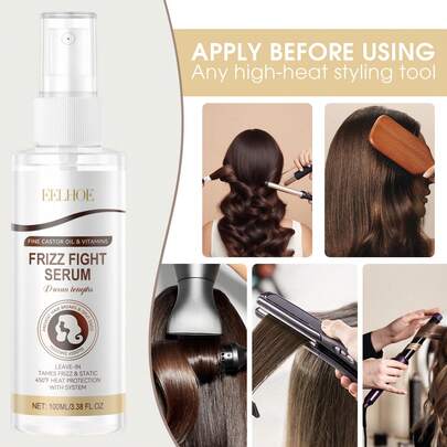 2瓶装EELHOE头发热保护喷雾，保护头发免受直板夹、卷发棒、吹风机的损伤，减少毛躁，增加光泽，防止紫外线损伤，适用于卷发、波浪发、直发和假发。