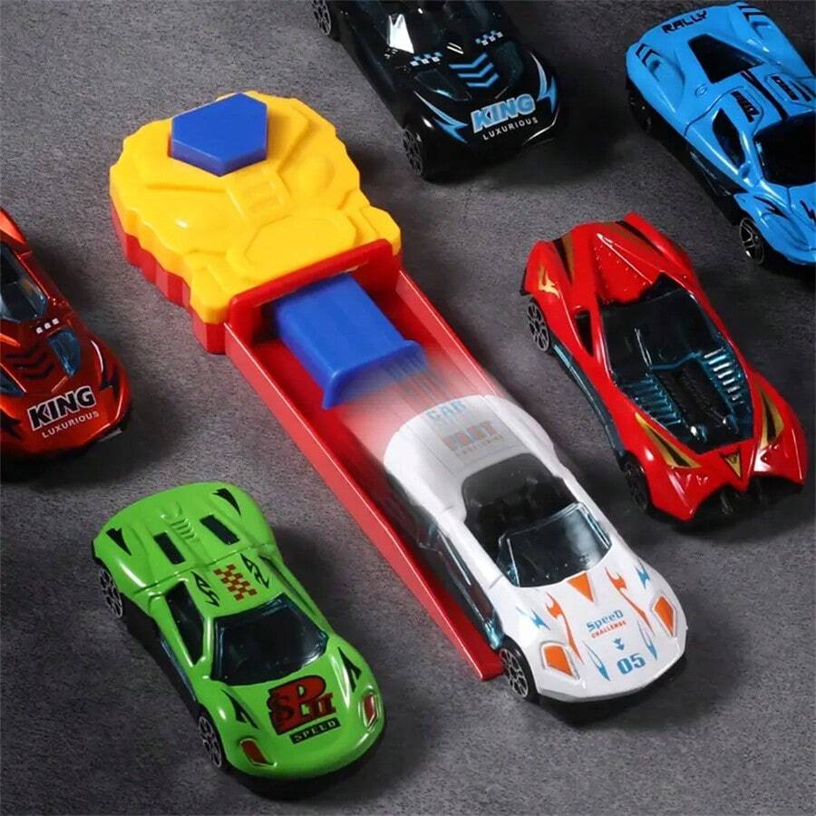 Coche de juguete de carreras de aleación con retroceso aleatorio, emparejado con pista de lanzamiento para competencia de deslizamiento - Multicolor - Ver 1