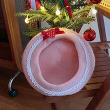 1Pcs Early Autumn Strawberry Wool Beret Hat, New Cute Sweet Versatile Pink Beret Hat With Shiny Bohemian Charm - Hồng - Xem 6