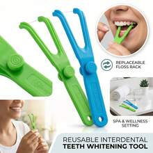 1盒牙线+可重复使用的牙线架，包含牙间清洁和牙齿美白口腔护理工具 - 彩色 - 查看 5