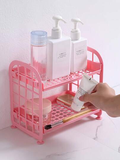 Dual-Layer Plastic Desktop Storage Rack, Multi-Functional Foldable Desktop Organizer Shelf, Space-Saving For Office, Home, Dorm, Bedroom, Desk Storage, Back To School Essential, Home Decor, Holiday Gift
