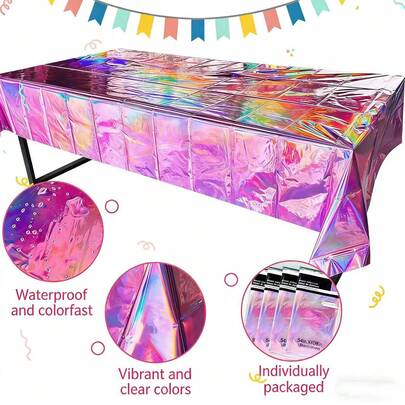 1pc/2pcs Iridescent Laser Plaid Disposable Tablecloth, Waterproof And Oil-Proof, Suitable For Birthday Party