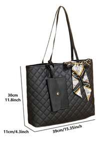 Versatile Quilted Tote Bag With Matching ID Card Holder And Stylish Scarf Accent To Carry All Essentials Scratch-Proof Laptop Shoulder Bag For Stylish Working Professionals Heavy-Duty Work Handbag To Hold Electronics During Travel And Subway Commutes PU Leather Purse Women's Bags Tote Bags - 彩色 - 查看 5