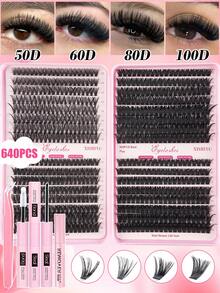 Bộ dụng cụ nối mi 640 món, bao gồm (30D+40D+50D+60D/50D+60D+80D+100D) trọn bộ mi giả, keo dán, nước tẩy trang và dụng cụ, dễ dàng tự làm nối mi chuyên nghiệp tại nhà - Sử dụng mi giả lông chồn, keo dán chắc chắn, nước tẩy trang và dụng cụ chính xác cho kết quả như ở salon, bộ dụng cụ nối mi tự làm hoàn chỉnh. - Nhiều màu - Xem 3