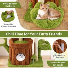 COSTWAY Cute Cat Tree For Adult Cats, Multi-Level Kitty Tower With Trunk Condo, Flower Perch, Plush Napping Bed, Pompom, Spring Toy, Platforms, Scratching Posts & Board, Indoor Pet Jungle Activity Center, Green - màu xanh lá - Xem 5