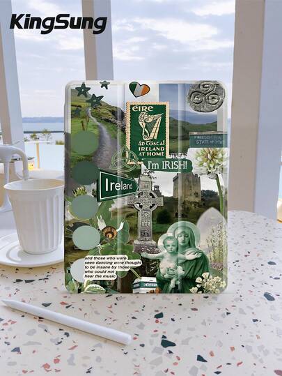 Kingsung Irish Element Splicing Pattern Tablet Protective Case, Compatible With 9.7/10.2/10.5/10.9/12.9/Pro 11, 10th Generation, Compatible With Samsung Galaxy Tab S6 Lite 10.4-Inch, Compatible With Kindle Paperwhite 12th Gen 2024, Kindle (11th Generation) 2022 Version, Kobo Clara Color, Soft And Drop Resistant, Smart Stand/Auto Wake/Sleep