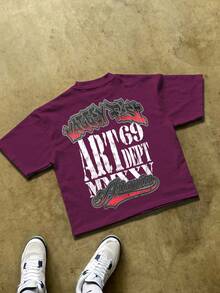 EMCGICC Street Life Men's Y2k Style (220 Pure Cotton T-Shirt)  Retro Graphic Funny Double-Sided Printing,Halloween ,Men's Summer Tops Round Neck Short Sleeve Casual T-Shirt,Summer Street Sports Life Men's - 中紫紅色 - 查看 3