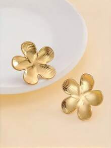 女士金色花朵耳环，时尚耳环，厚实花朵，简约花卉饰品 - 彩色 - 查看 5