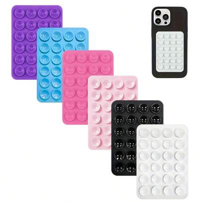 6pcs/24pcs Single-Sided Silicone Suction Cup Stickers, Anti-Slip Phone Case Portable Movable Phone Stand, Square Universal Phone Suction Cup With Super Strong Silicone Non-Slip, Suitable For Selfie Video