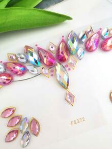 1张脸部水钻贴纸 - 粉色珠光闪亮钻石，金色粉末镶边，3D闪亮脸部和眼部妆容装饰贴纸，创意水钻配饰，适用于舞台/派对/音乐节妆容，高性价比脸部彩妆高光贴片 - 彩色 - 查看 5