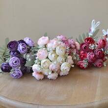 6 piezas de flores artificiales de ranúnculo, flores de ranúnculo mini realistas, flores artificiales de interior de primavera, ramo DIY, decoración para boda y fiesta de novia, flores falsas vintage rosa a granel - Multicolor - Ver 5