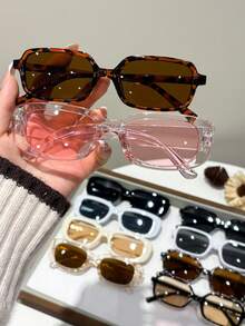 10 piezas Gafas de mujer con marco completo de plástico de ojo de gato de varios colores con lentes tintadas, adecuadas para la vida diaria, vacaciones y actividades al aire libre - 10 piezas Estampado de leopardo negro blanquecino translúcido rosa - Ver 3