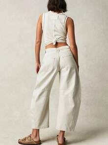Women's Casual Retro Straight Leg Cropped Jeans, Spring/Summer White - White - View 3