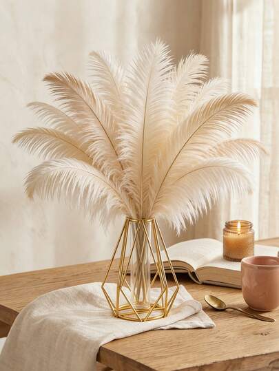 1pc Openwork Geometric Metal Iron Flower Vase, Rustic Farmhouse Vintage Home Decor, Gold Cylinder Vase With Clear Insert For Flower Stems, Floral Arrangement Centerpiece For Wedding, Living Room, Table Decor, Pampas Grass And Artificial Flowers