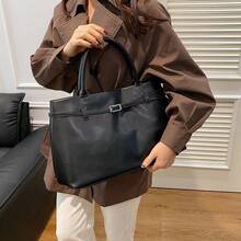 Women's Suede Tote Bag – Casual Faux Suede Shoulder Bag, Large Capacity Stylish Tote, Suitable For Work And Travel - Black leather upgrade - 查看 4