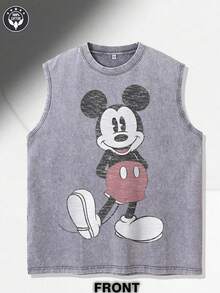 Disney Mickey & Minnie Retro Couple Set 230GSM Vintage Washed Streetwear Tank Top, Casual Couple Tank Top - Xám - Xem 2