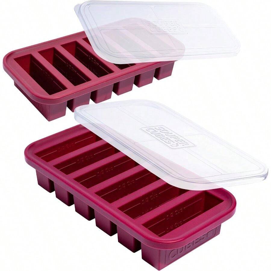 1/2 Cup Silicone Freezer Molds, Storing Soups, Sauces, Juices, Desserts, Smoothie Prep And More, Freezer Portion Molds For Meal Prepping - Cranberry - 2 - Pack - 蔓越莓 + 2 包裝 - 查看 1
