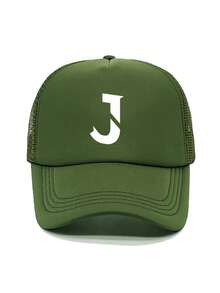 1件装时尚海绵帽 J 字母印花成人卡车司机帽棒球帽钓鱼帽趣味礼物帽男女通用春夏款 - 彩色 - 查看 11