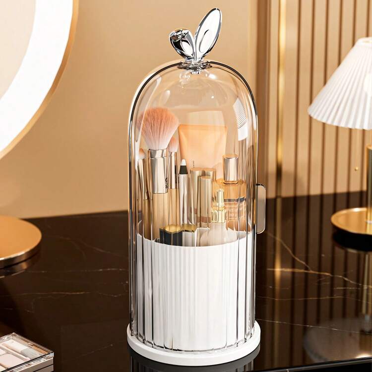 360° Rotation - A Dust-Proof, Water-Proof And Mosquito-Proof Makeup Organizer With A Transparent Lid, Featuring Compartments. It Is Suitable For Storing Brushes, Lipsticks And Skincare Products. A Rotatable Makeup Brush Stand With A Transparent Lid. A Desktop Makeup Brush Display Stand. A Storage Box For Makeup Supplies. - View 5